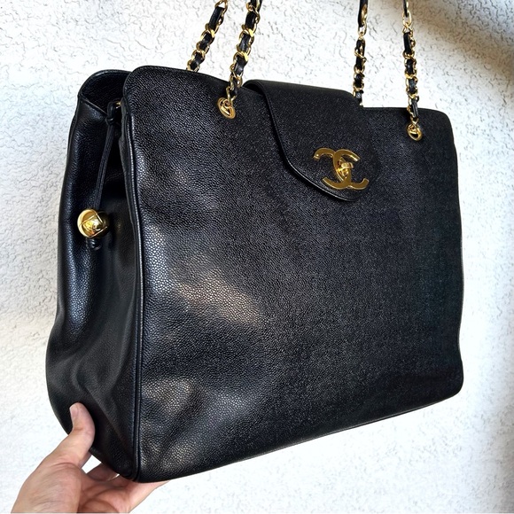 CHANEL Classic Black Caviar Leather XL Supermodel Shopping Tote / Weekender Bag - Picture 6 of 12
